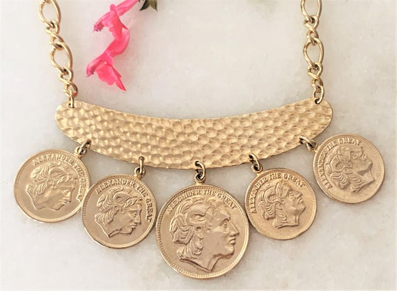 Alexander The Great Faux Coin Necklace with Hamme… - image 6