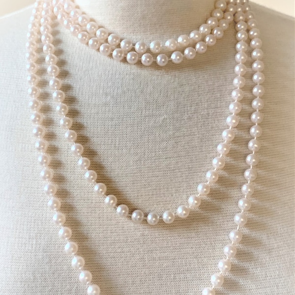 16", 18", 24", 29", 36", 46” Natural Faux Pearl Necklace with Gold Tone Spring Ring Clasp - 6 Sizes