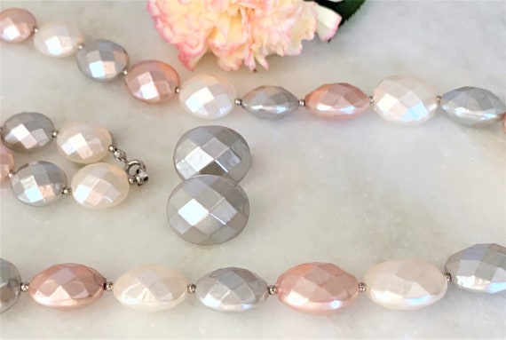 Faceted Oval Gray Dome Faux Pearl Cabochon Pierce… - image 9