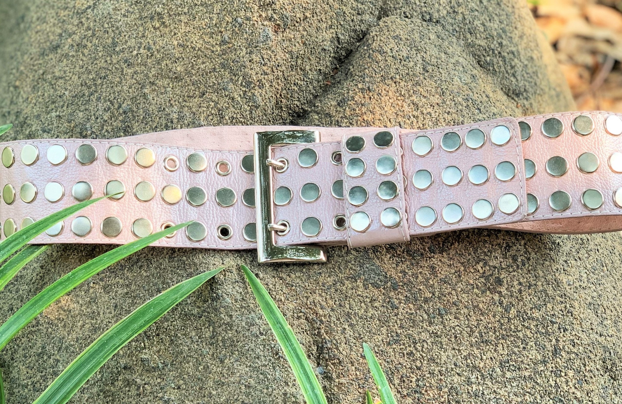 Wide Pink Leather Silver-studded Belt with Silver Buckle - Fits 25 1/2”- 29 1/2” Amazon.com: Beltiscool Kids 1 main image 2