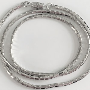 Flat Rectangle Block Chain 24" Necklace with Barrel Screw Clasp in Polished Silver Tone - Made in USA