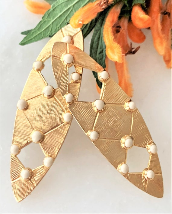 1970’s Grid Patterned Open Work Gold Tone Stick E… - image 4