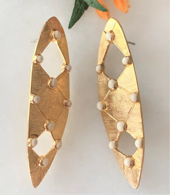 1970’s Grid Patterned Open Work Gold Tone Stick E… - image 7