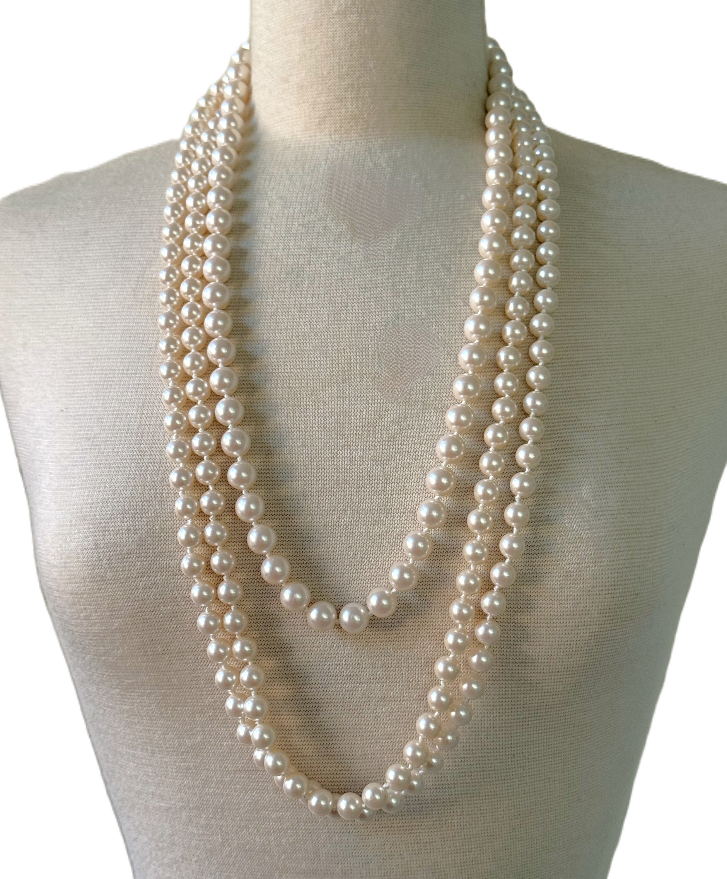 G Silver Classic Hand Knotted 12MM Butter Cream Glass Pearl
