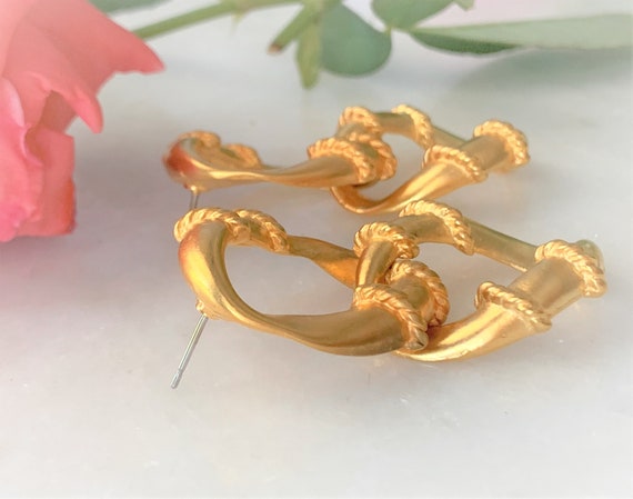 Oversized Angular Link Satin Gold Chain Drop Pier… - image 9