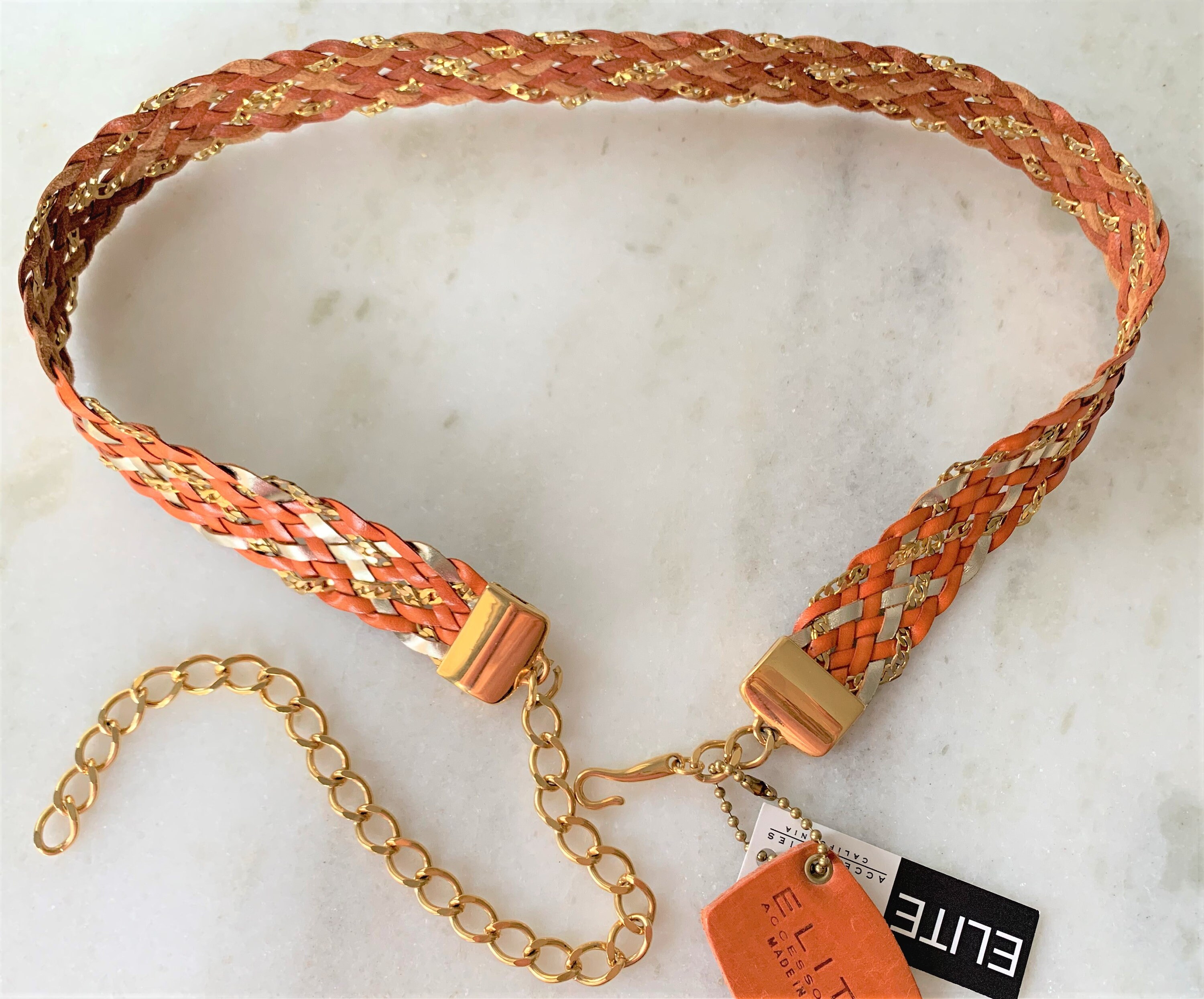 Made in Italy signed on each link. Elegant Gold Chain Belt BELT MADE ITALY Gold Metal Circular Chain Links •signed•logo  main image 3