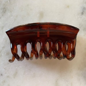 Made in France Tortoise Curved Celluloid Hair Claw with Brass Spring Stamped FRANCE