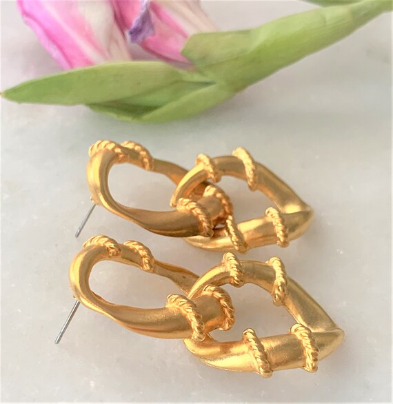 Oversized Angular Link Satin Gold Chain Drop Pier… - image 8