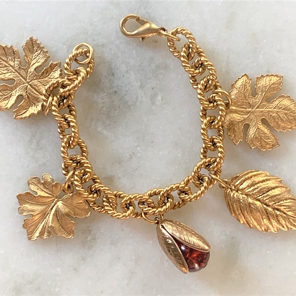 Leaf Charm Bracelet Etsy