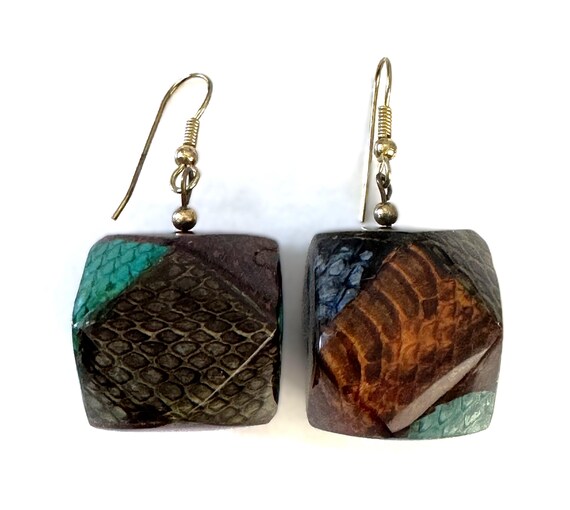 Snake Skin Patchwork Bangle Bracelet and Drop Pie… - image 6