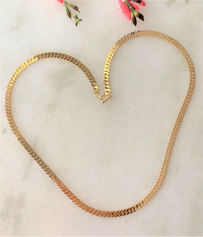 18 Polished Gold Tone Flat Link S Chain with Spring Ring Clasp Made in USA