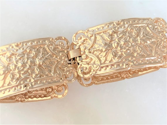 Floral Repousse Gold Tone Connector Bracelet with… - image 6