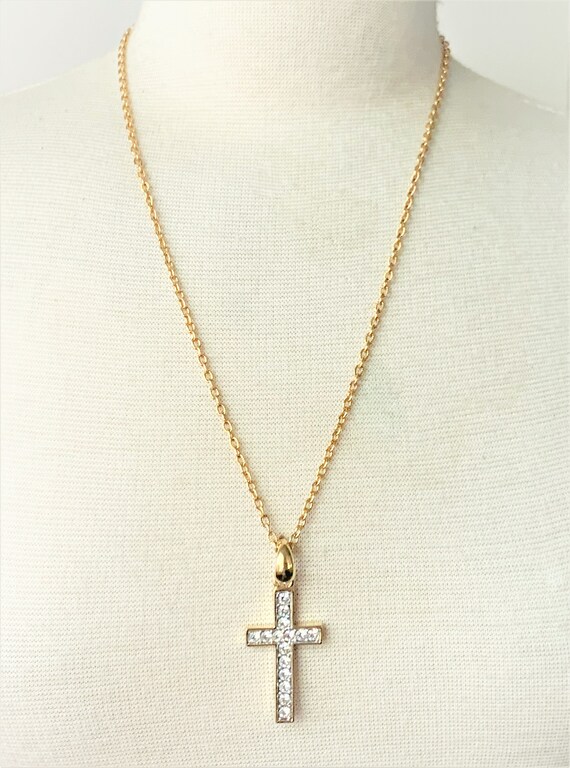 Faceted Crystal Pave' & Gold Tone Cross Enhancer … - image 8