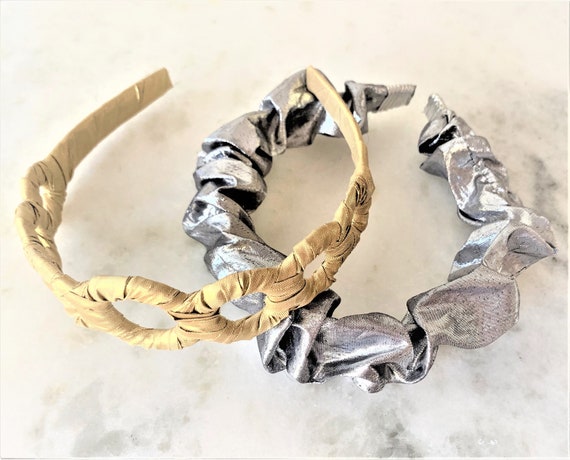 Metallic Fabric Headband - 2 Styles - Gold Circles
