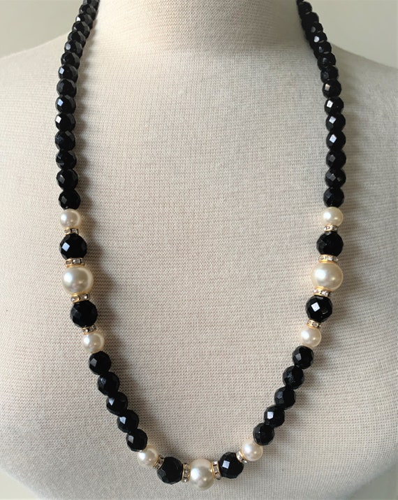 Czechoslovakian Faceted Black Bohemian Glass Neck… - image 2