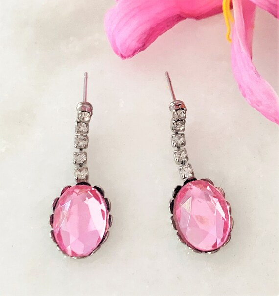 Crystal Rhinestone Drop Pierced Earrings with Pin… - image 6
