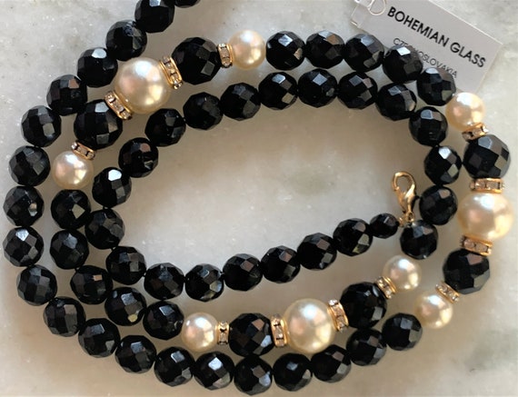 Czechoslovakian Faceted Black Bohemian Glass Neck… - image 9