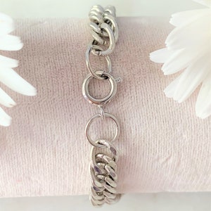 Chunky Textured Curb Chain Bracelet with Spring Ring Clasp - Silver or Gold Tone  - Made in USA