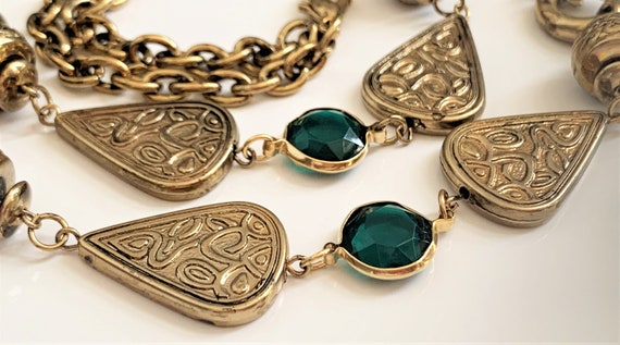 Open Bezel Faceted Stones & Antique Gold Embossed… - image 2