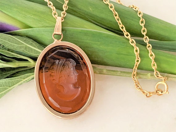 Amber Cut Glass Victorian Revival Intaglio Revers… - image 3