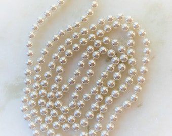 Vintage 55" Hand Knotted Glass Pearl Necklace with Silver Tone Spring Ring Clasp
