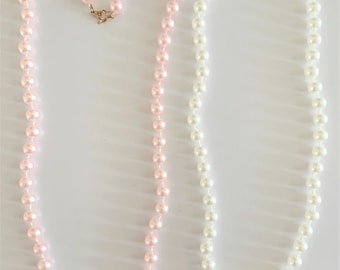 Vintage 18", 24" Imitation Pearl MOT 8 MM Necklace - 2 Colors - Pink or White
