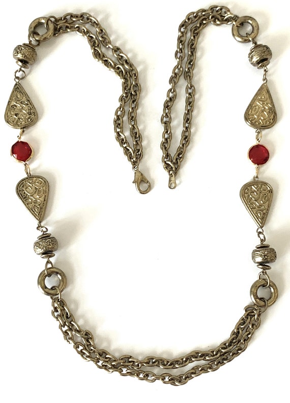 Open Bezel Faceted Stones & Antique Gold Embossed… - image 3