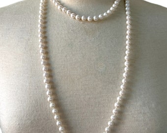 Vintage Hand Knotted 8MM Simulated Natural Pearl Necklace - 16 1/2”, 30”