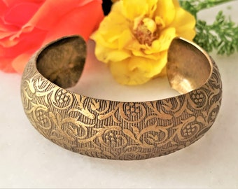 Antique Brass Embossed and Textured Oblong Domed Cuff Bracelet - 2 Styles - Made in USA