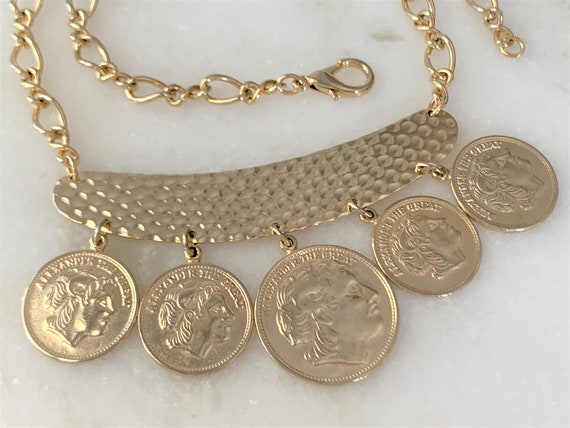 Alexander The Great Faux Coin Necklace with Hamme… - image 10