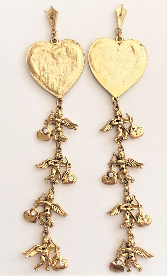 Antique Gold Black Enamel Hearts & Cupids Drop Pi… - image 10