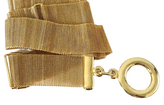 Gold Mesh Metal Toggle Buckle Belt With Adjustable Slider  display picture 3