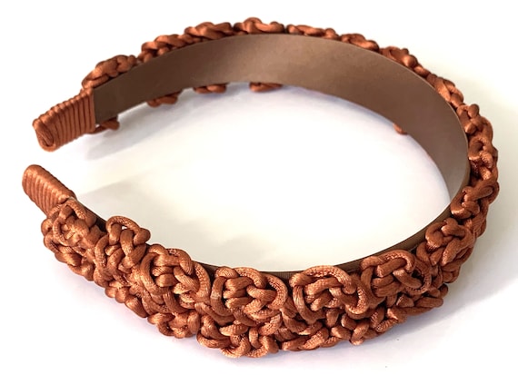 Satin Knotted & Braided Burnt Orange Headband wit… - image 1