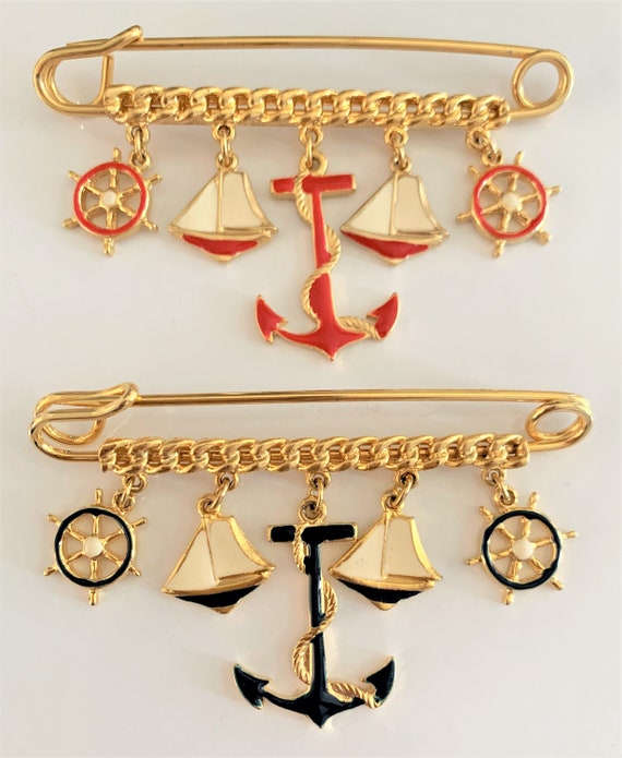 CRAFT Gold Tone Oversized Safety Pin Brooch with Gold… Gem