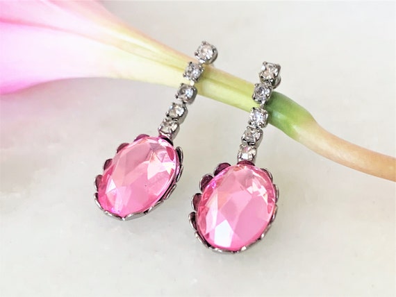 Crystal Rhinestone Drop Pierced Earrings with Pin… - image 2