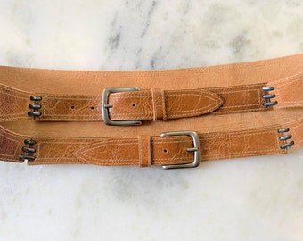 VTG Beige Floral Double Buckle Silver Plated Stretch Wms 