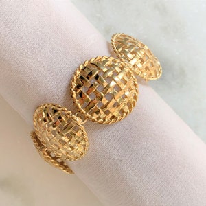 Open Basket Weave Polished Gold Tone Link Bracelet with Rope Edge & Hinge Clasp - Made in USA