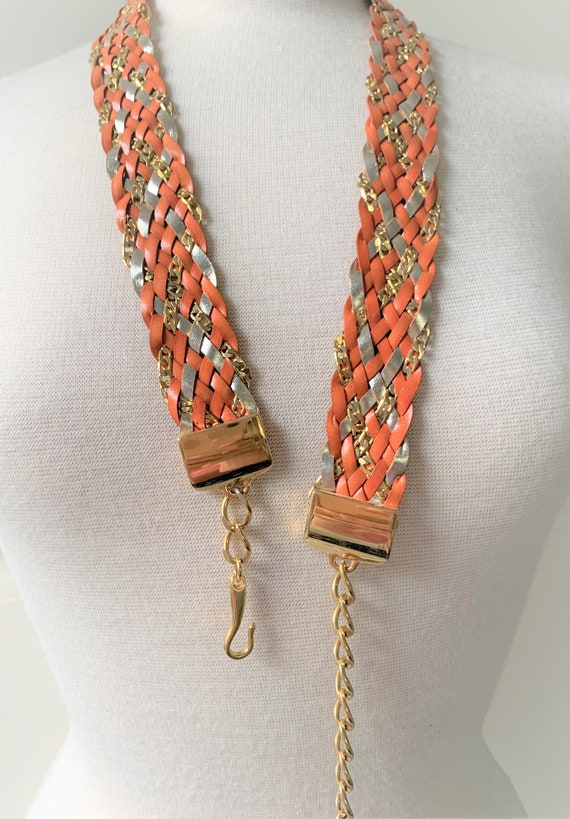 Italian Leather & Gold Chain Braided Belt With Gold Link  display picture 1