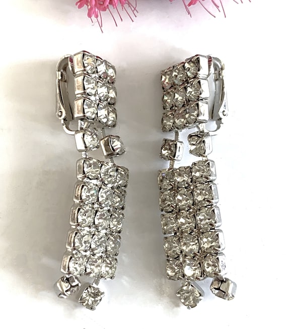 Rectangle Triple Row Diamond Rhinestone Silver 2"… - image 3