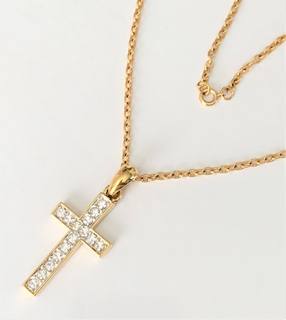 Faceted Crystal Pave' & Gold Tone Cross Enhancer … - image 6