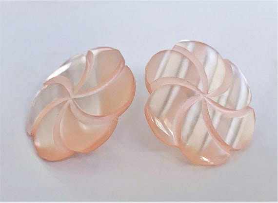 Carved Pastel Moonglow Lucite Flower Pierced Earr… - image 8