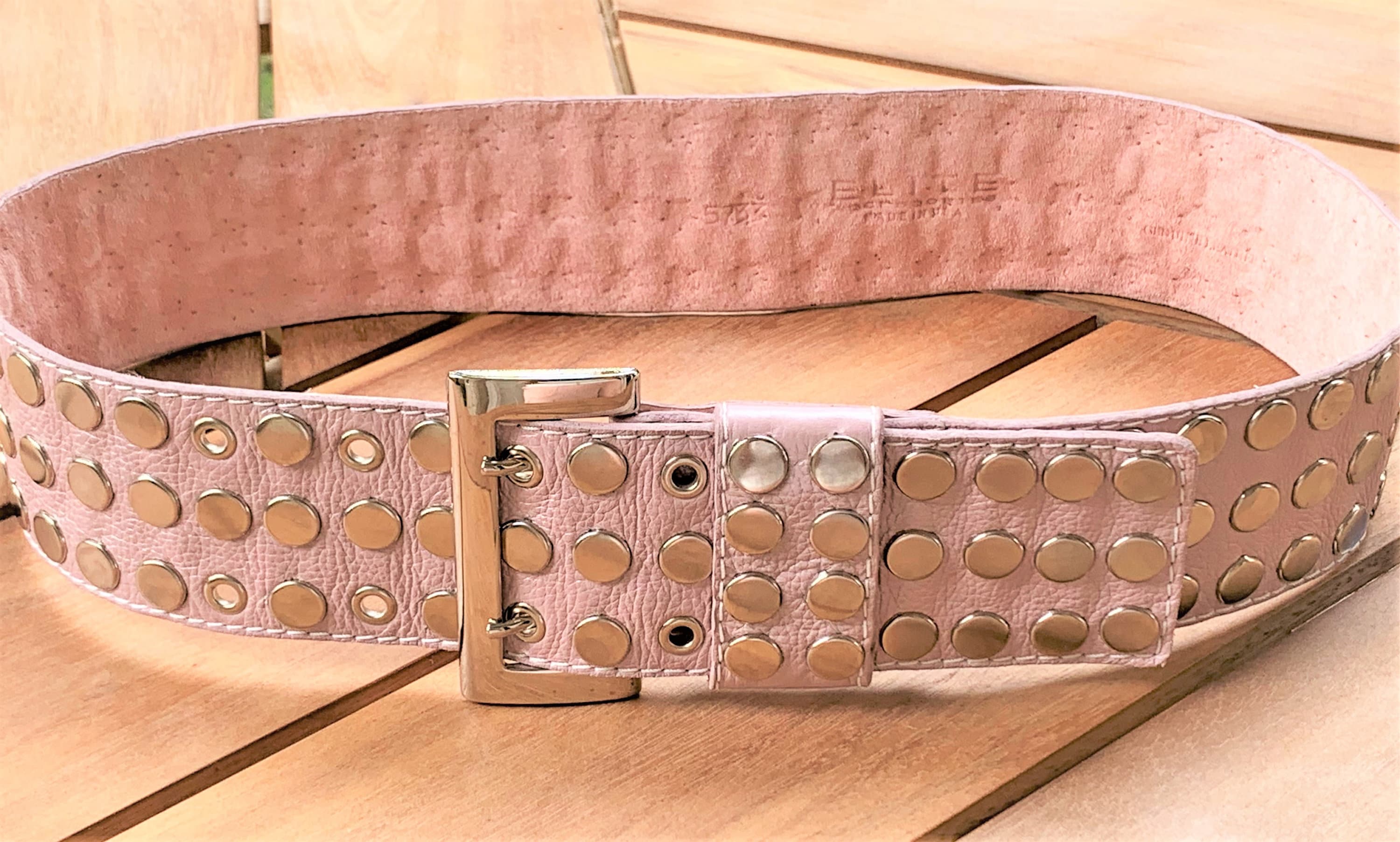 Pearlized Pink Italian Leather Belt With Large Flat Silver  display picture 2