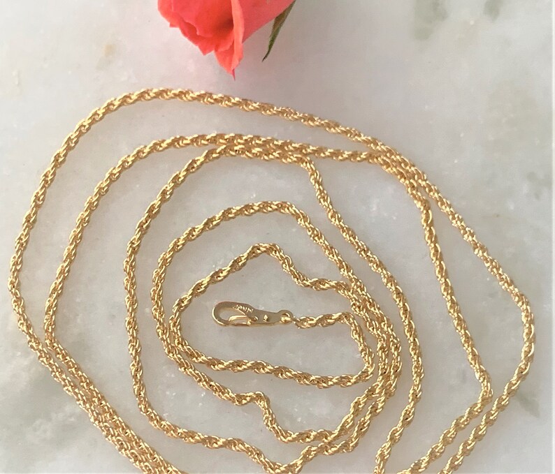 14 Karat Gold Plated 36 Rope Chain Necklace With Lobster Etsy
