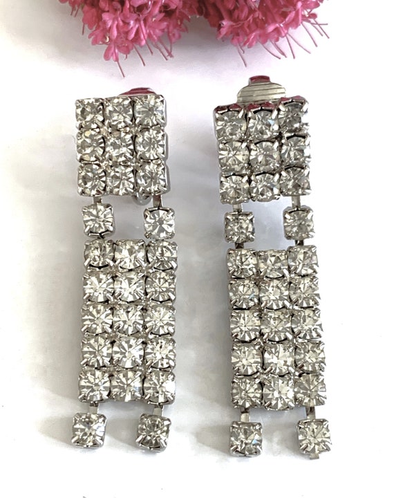 Rectangle Triple Row Diamond Rhinestone Silver 2"… - image 2