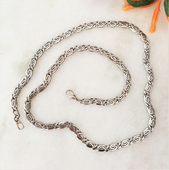 30" Silver Plated Scroll Chain Open Work Necklace… - image 1