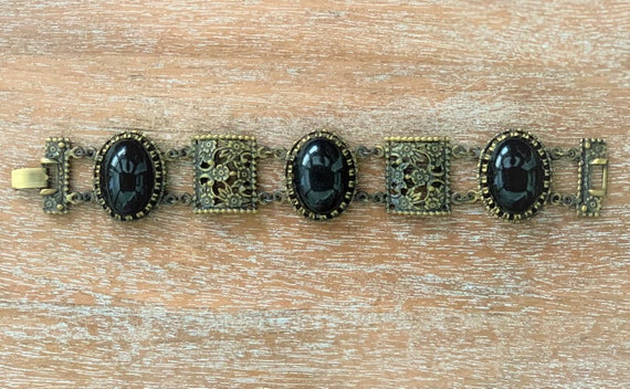 Black Cabochon Etruscan Style Chunky Link Antique… - image 6