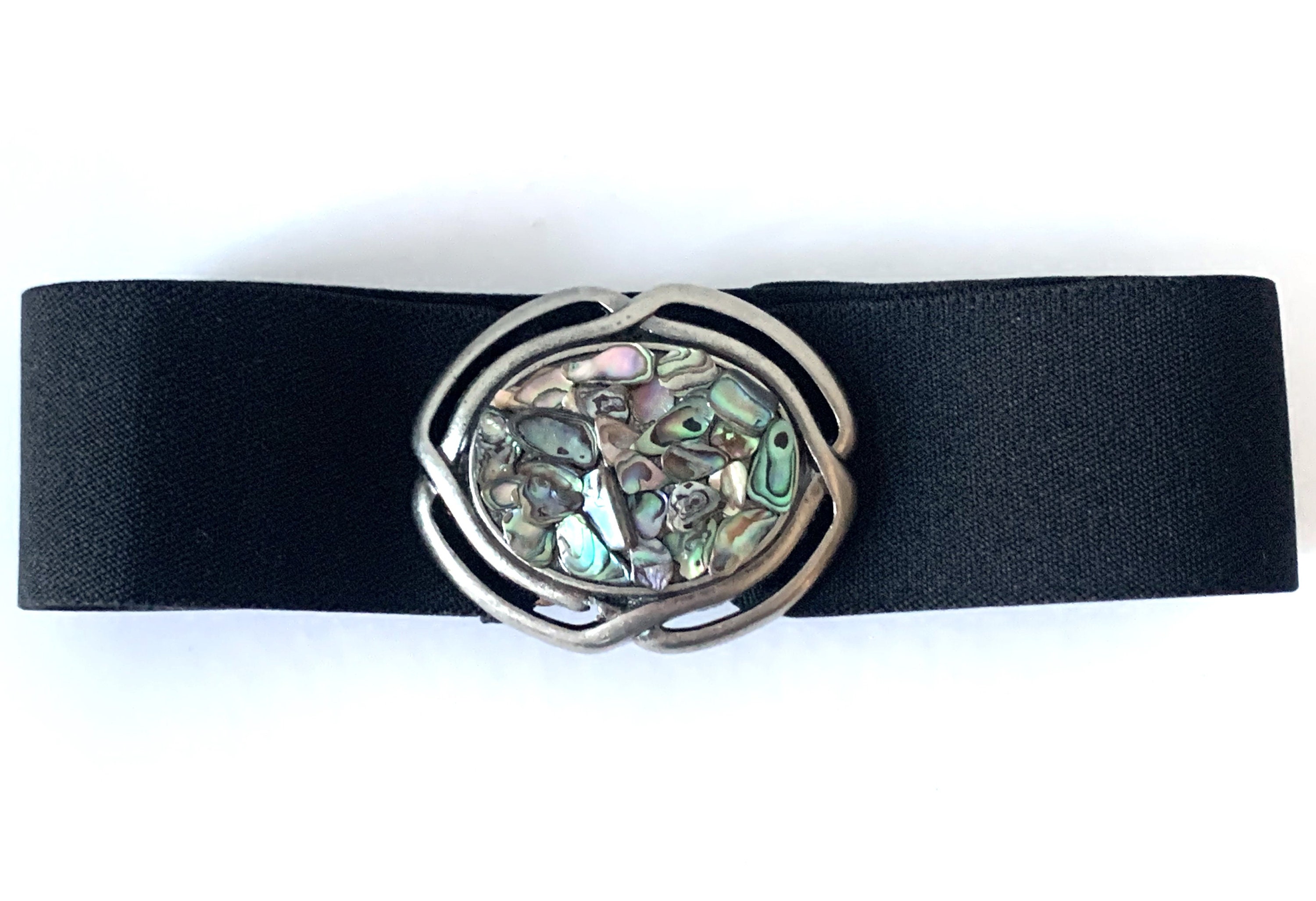 Silver Oxidized Abalone Shell Buckle Belt on Black Nylon  display picture 2