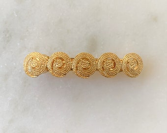 Textured Gold Tone Swirls Curved Automatic Barrette - Made in USA