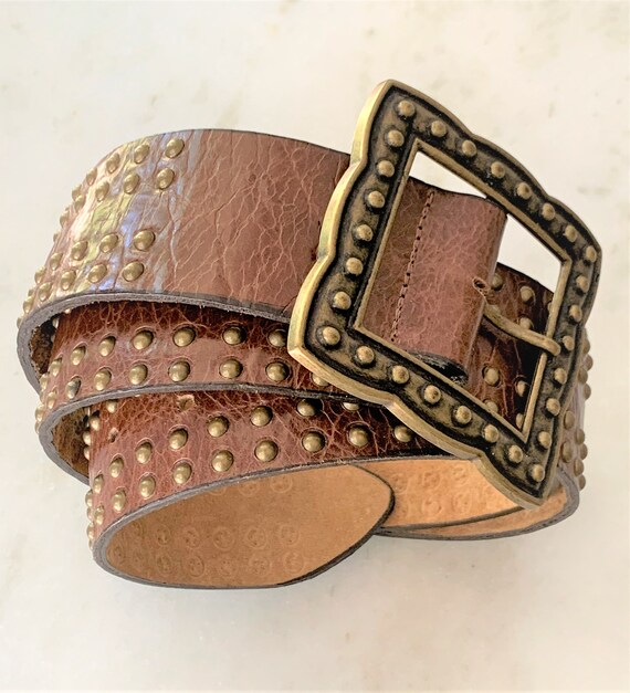Cafe Leather Belt With Antique Brass Studded Strap & Antique  display picture 1