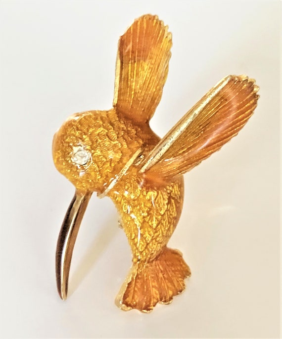 Golden Enameled Hummingbird in Flight with Facete… - image 1